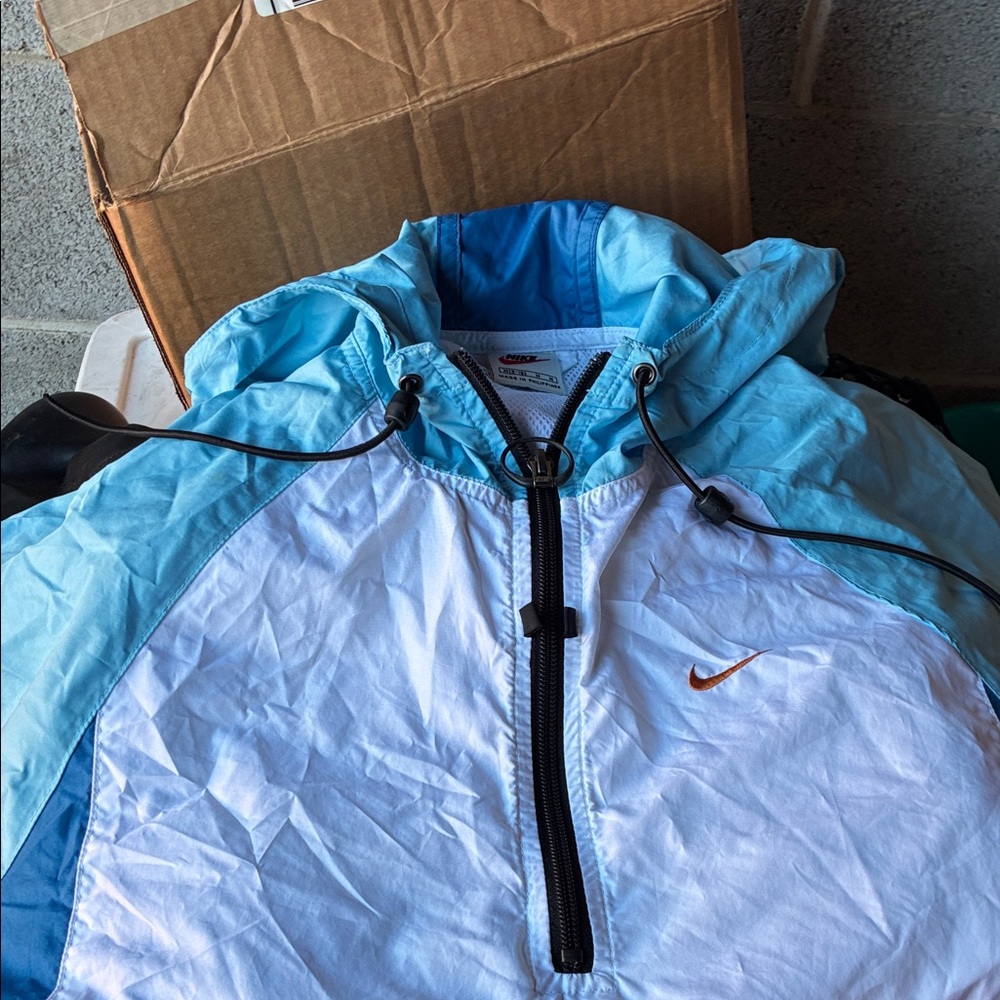 Nike Light Blue and White Hooded Jacket